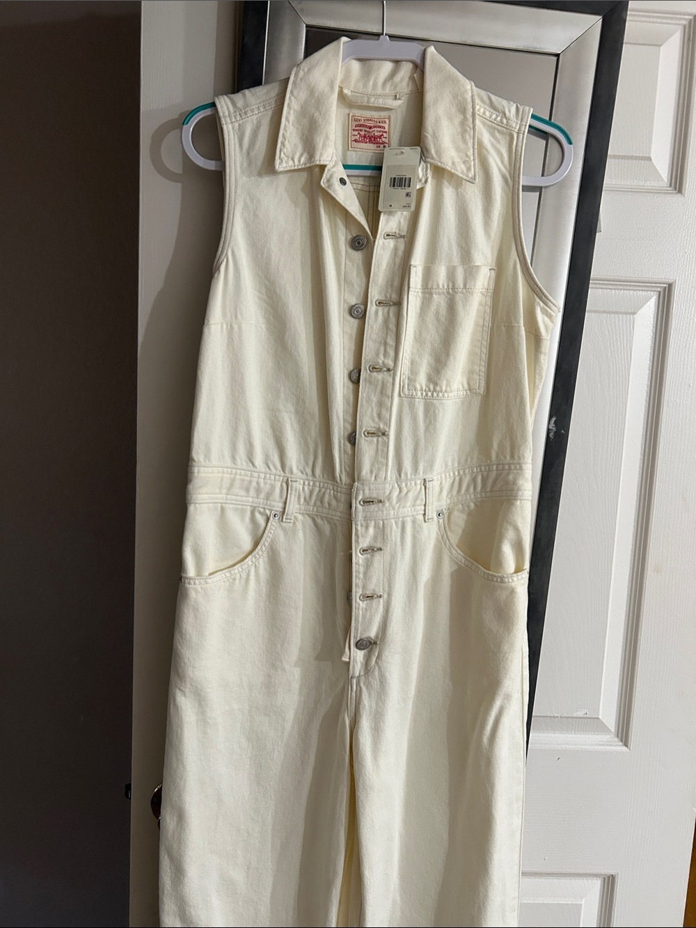 Levi's Cream Sleeveless Button-Front Jumpsuit